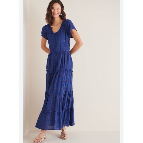 Soft Surroundings Blue Kara Shimmer‎ Dress Size Medium Petite - Picture 1 of 9